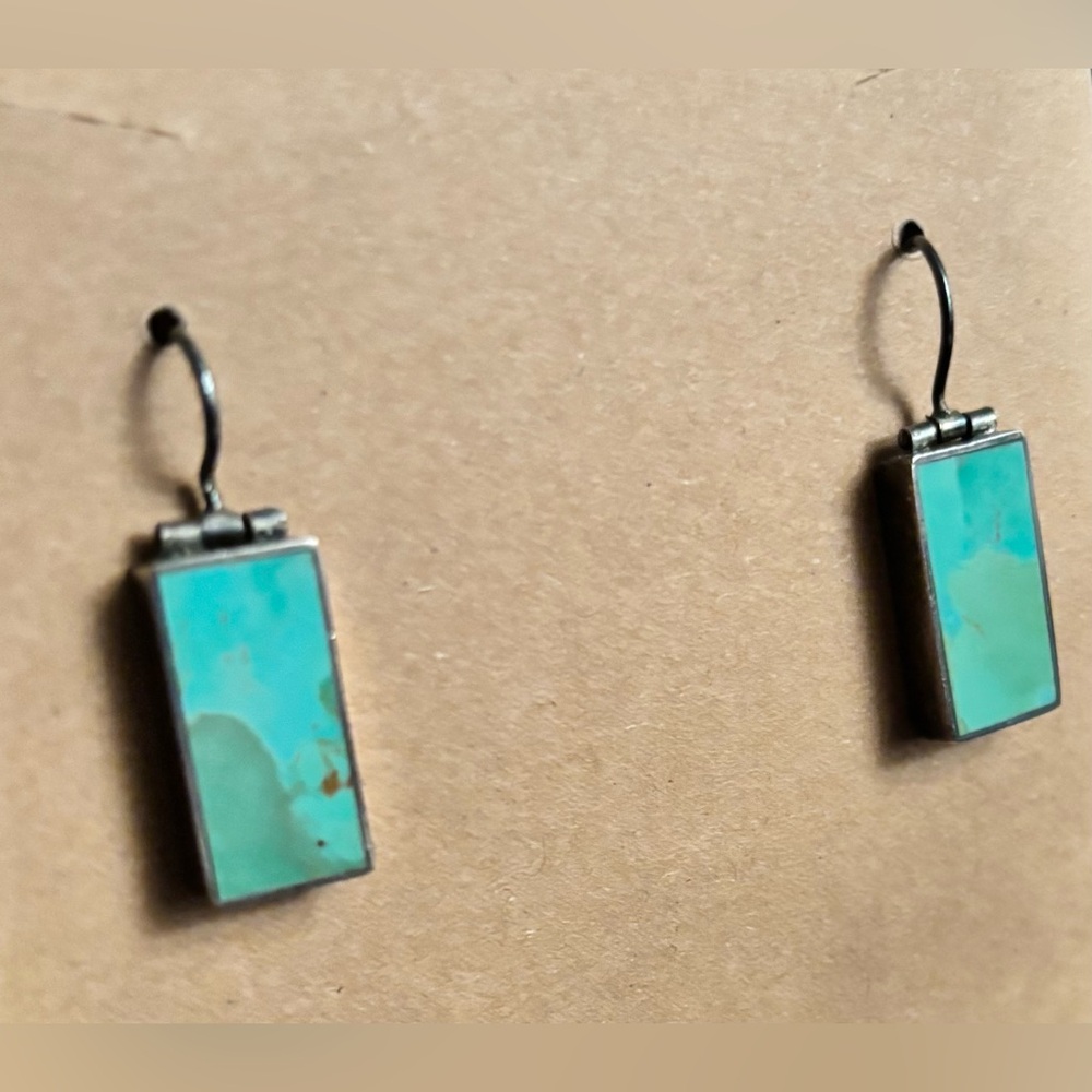 Rectangular Turquoise Sterling Silver Earrings - image 3